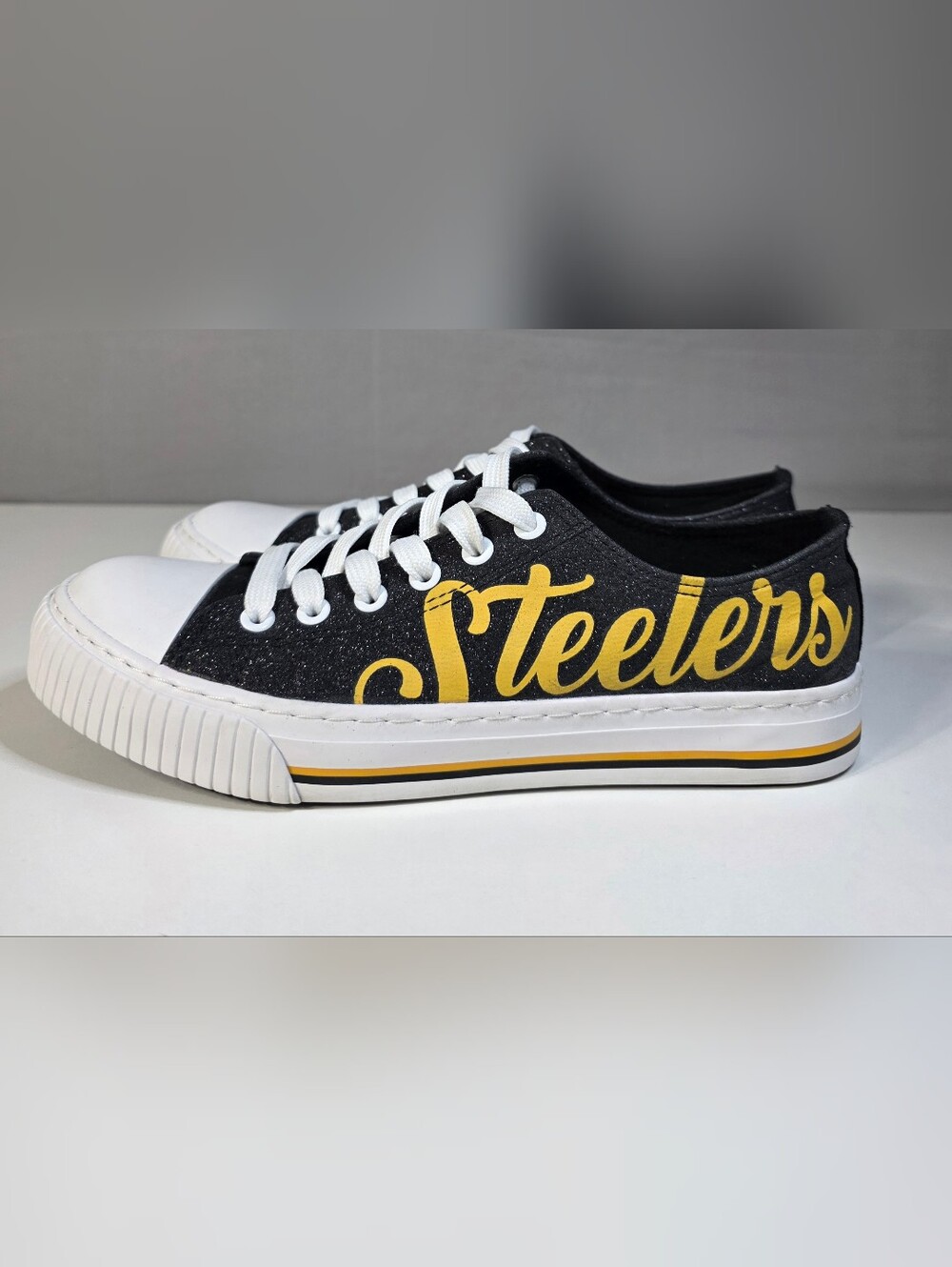 Pittsburgh Steelers Womens Color Glitter Low Top Canvas Shoes Size 9